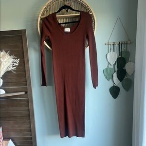 Universal Thread Red Orange Ribbed Bodycon Dress